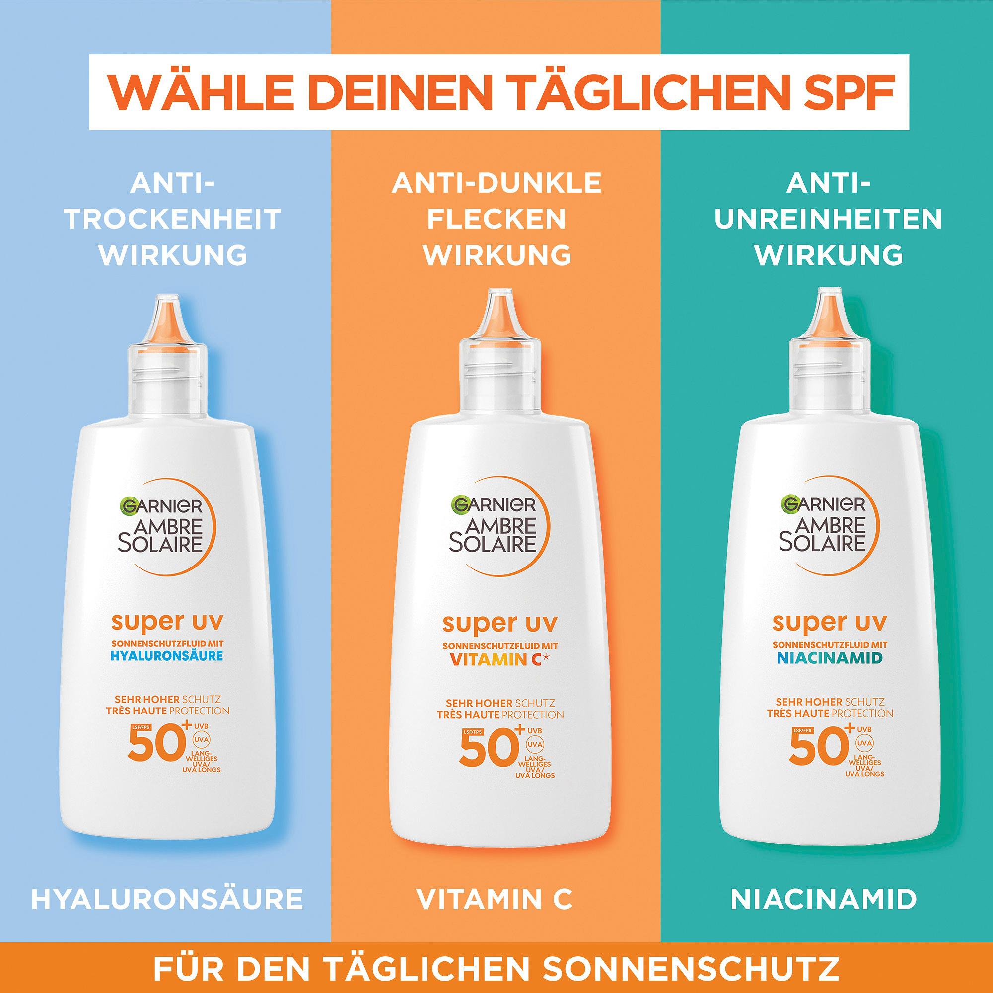 Produktbild Garnier Ambre Solaire super UV Niacinamid Sonnenschutzfluid LSF 50+ 11 von 15
