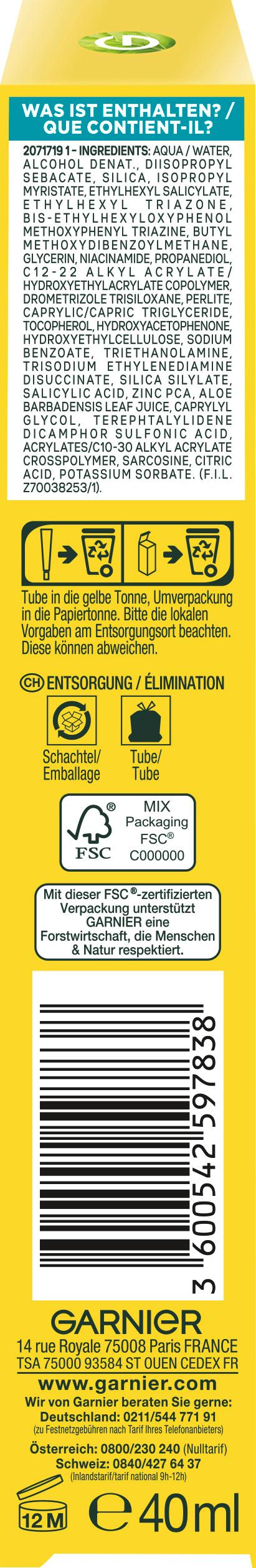Produktbild Garnier BHA+Niacinamide Daily UV Sonnenschutz 16 von 16