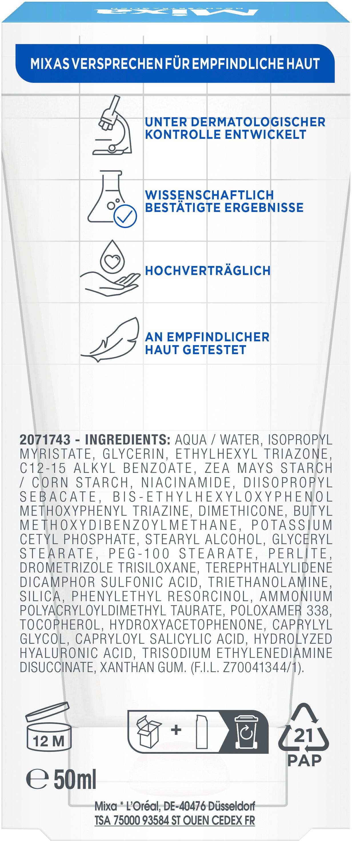Produktbild Mixa Feuchtigkeitscreme mit UV-Schutz Hyaluronsäure LSF50 2 von 12