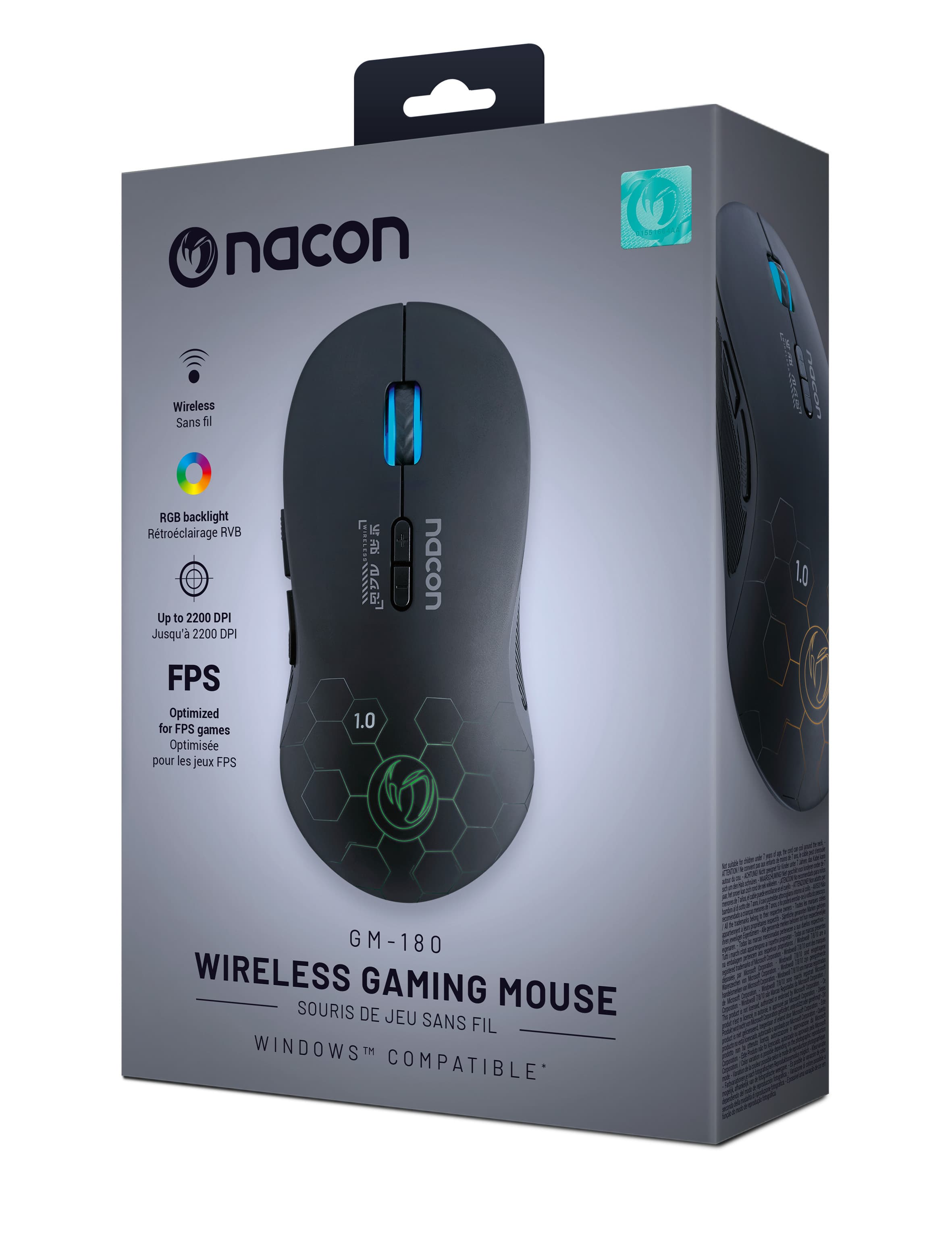 NACON PC Wireless Gaming Mouse GM-180 Kabellos, max. 2200dpi, mehrfarbige Beleuchtung