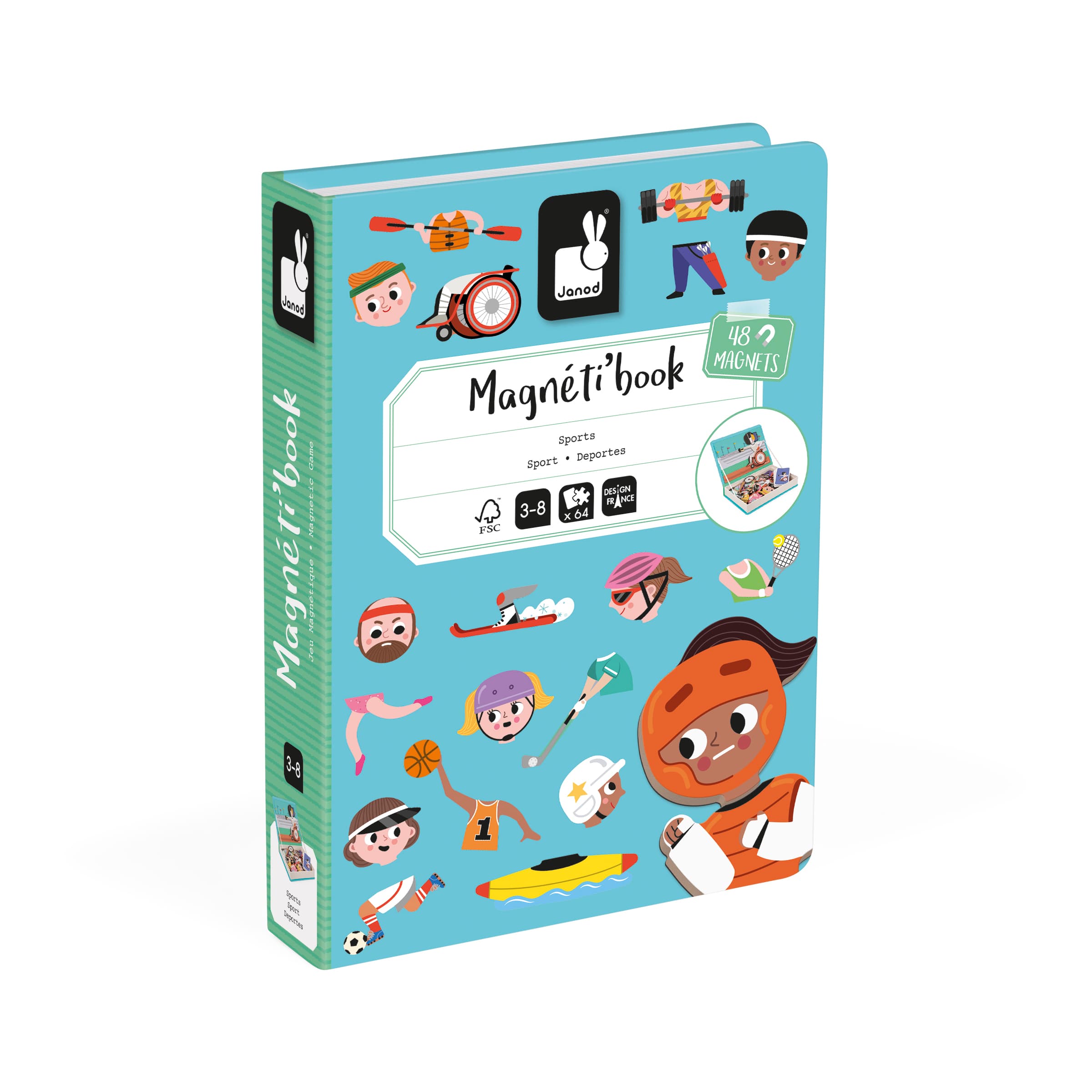 JANOD Magneti'Book Sport Magnetspiel mit 48 Magneten und 16 Vorlagen ab 3 Jahren