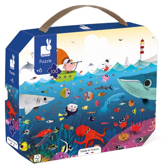 Janod - PUZZLEKOFFER UNTERWASSER 2617, 100 Teile