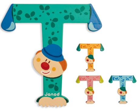 Janod - Buchstabe Clown T verschiedene Farben, 1 Stück, sortiert