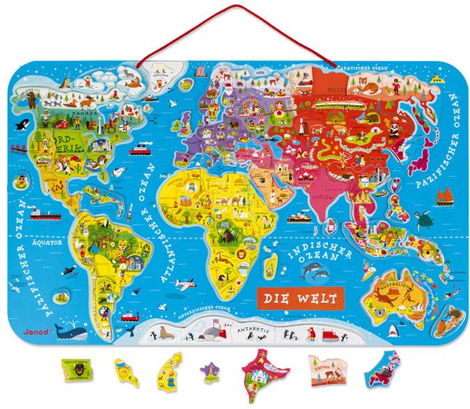Janod - MAGNETISCHE LANDKARTE DIE WELT DEUTSCH 92 TEILE (HOLZ)