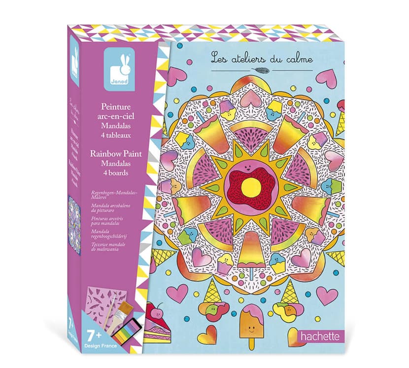 JANOD Kreativ-Set Regenbogen-4 Mandalas – Fördert Farbgefühl, Geduld und Feinmotorik, ab 7 Jahren