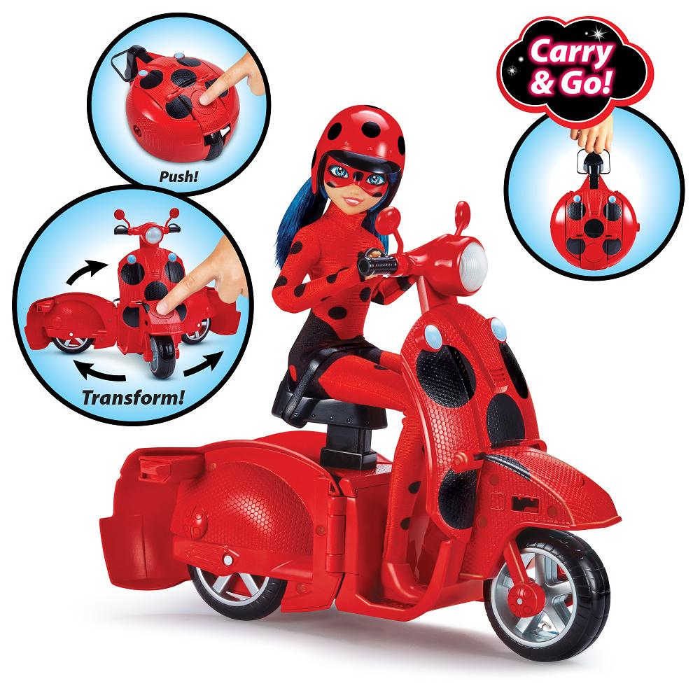Bandai - Miraculous Ladybud Lucky Charm Puppe mit Switch `n go Scooter