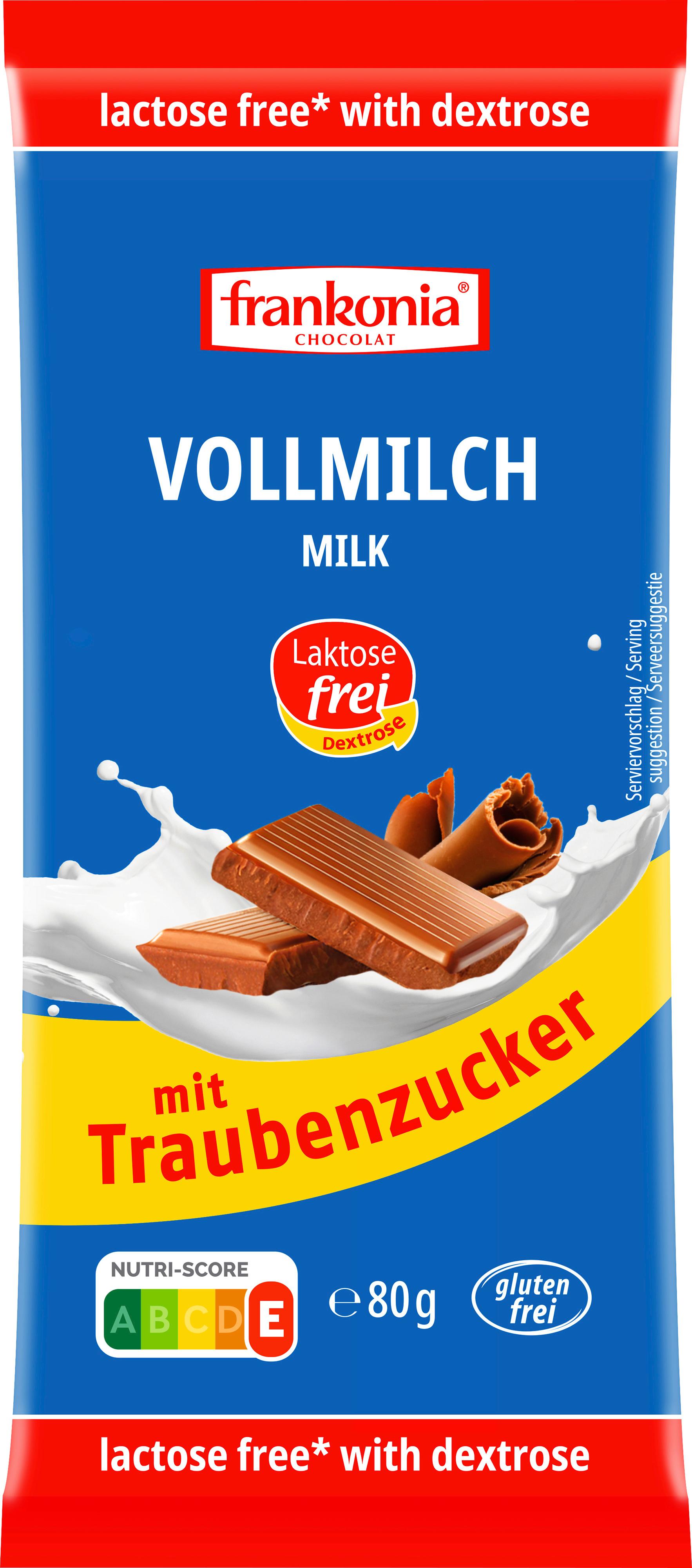 Frankonia laktosefreie Vollmilch Tafel ohne Fuktose- und ohne Kristallzuckerzusatz