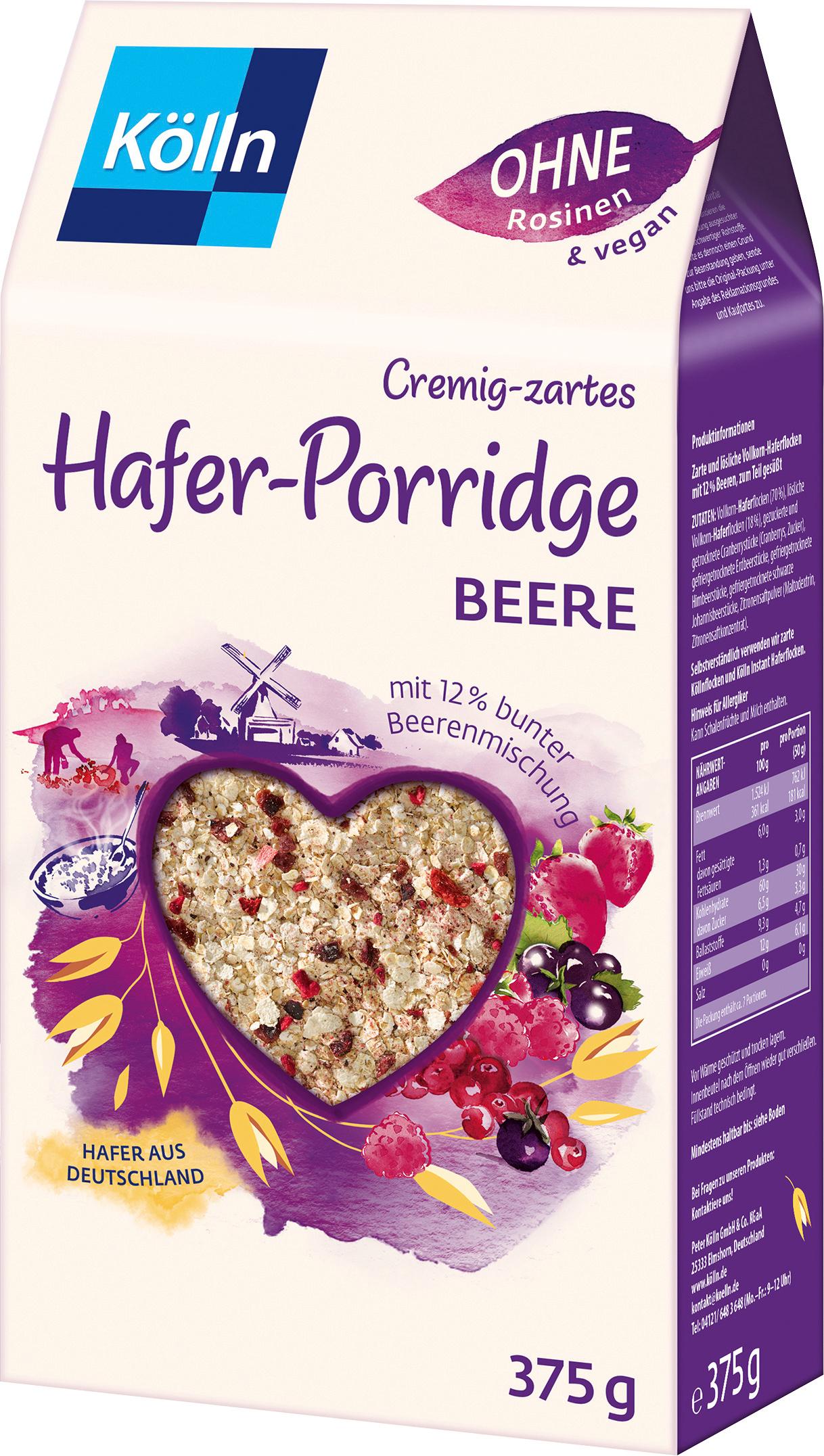 Kölln Cremig-zartes Hafer-Porridge Beere 375g mit 12% bunter Beerenmischung