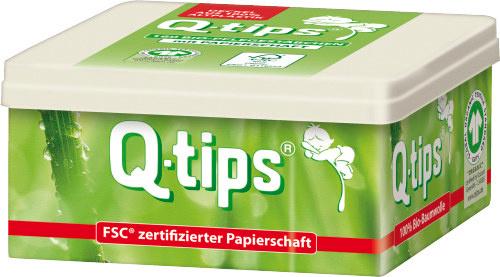 Q-tips® Bio-Pflegestäbchen, Würfelbox, 160 Stück