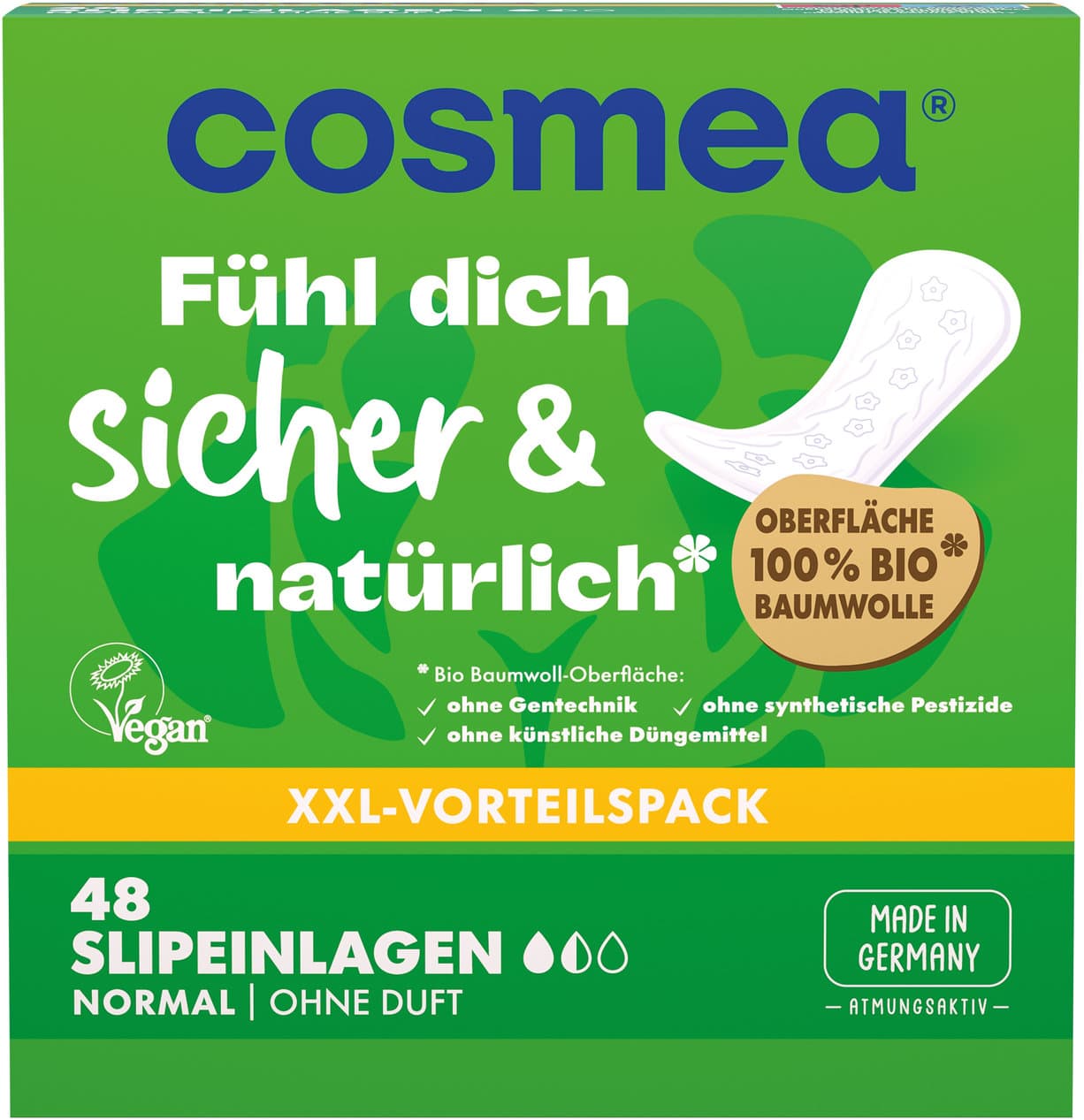 Cosmea® BIO Slipeinlagen, VEGAN, Normal ohne Duft, 48 Stück XXL Vorteilspack