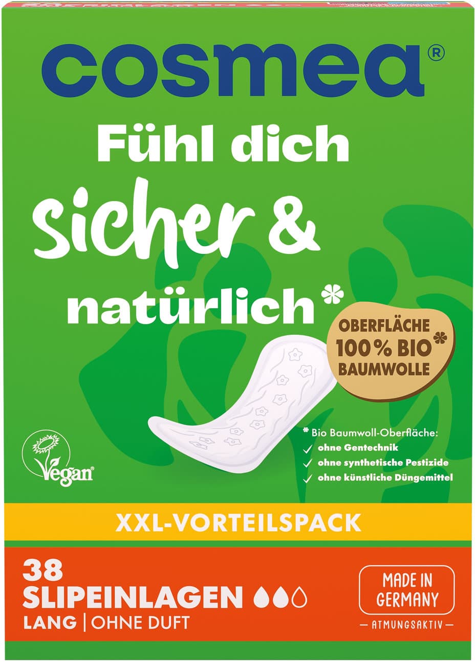 Cosmea® BIO Slipeinlagen, VEGAN, Lang ohne Duft, 38 Stück XXL Vorteilspack