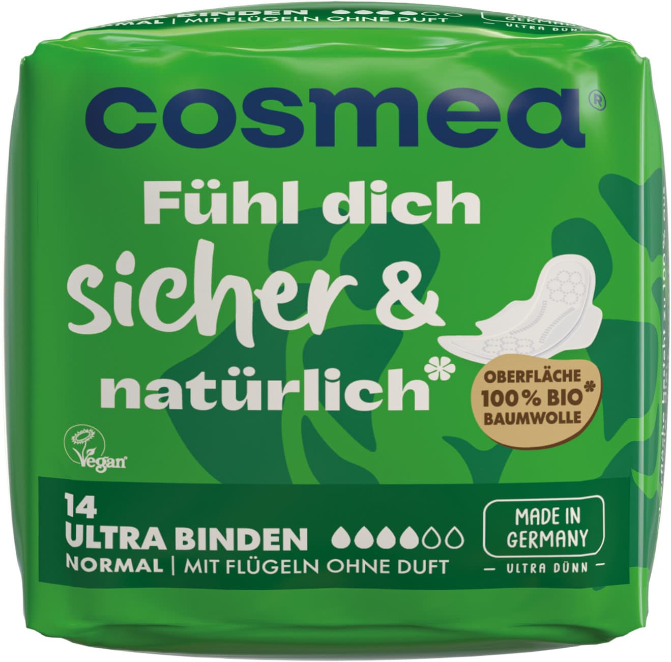 Cosmea® Bio Ultra Binden, Vegann, Normal mit Flügeln ohne Duft
