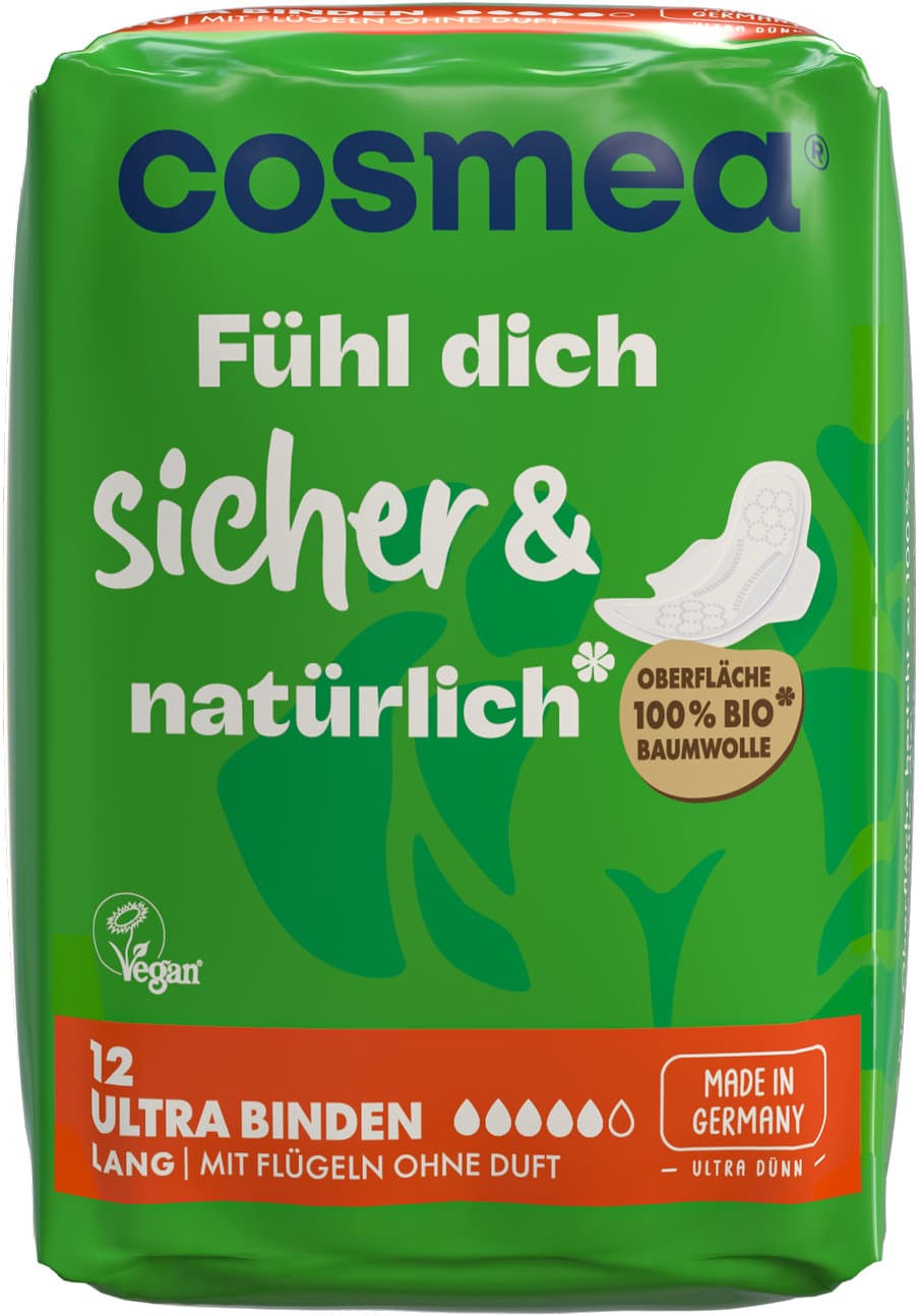 Cosmea® Bio Ultra Binden, Vegan, Lang mit Flügln ohne Duft