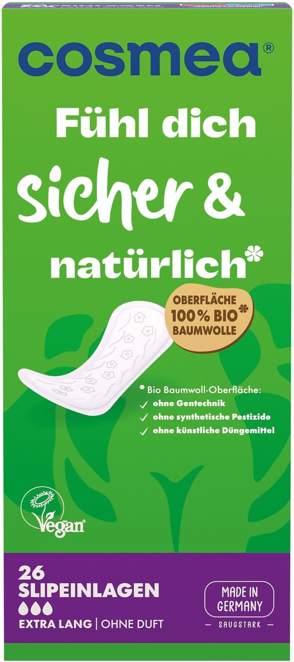 Cosmea® BIO Slipeinlagen, VEGAN, Extra Lang ohne Duft