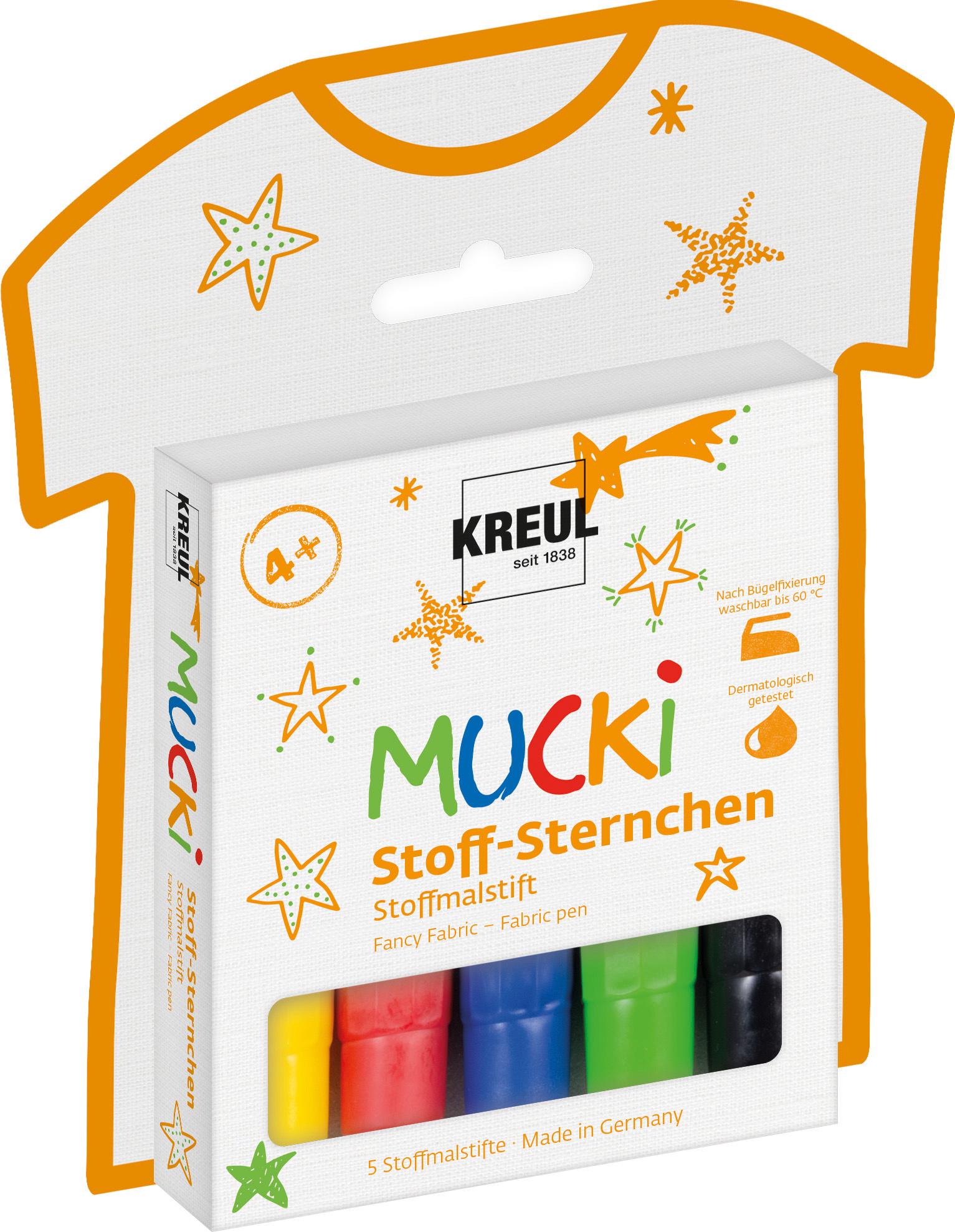 KREUL MUCKI Stoffmalstifte Stoff-Sternchen 5er Set