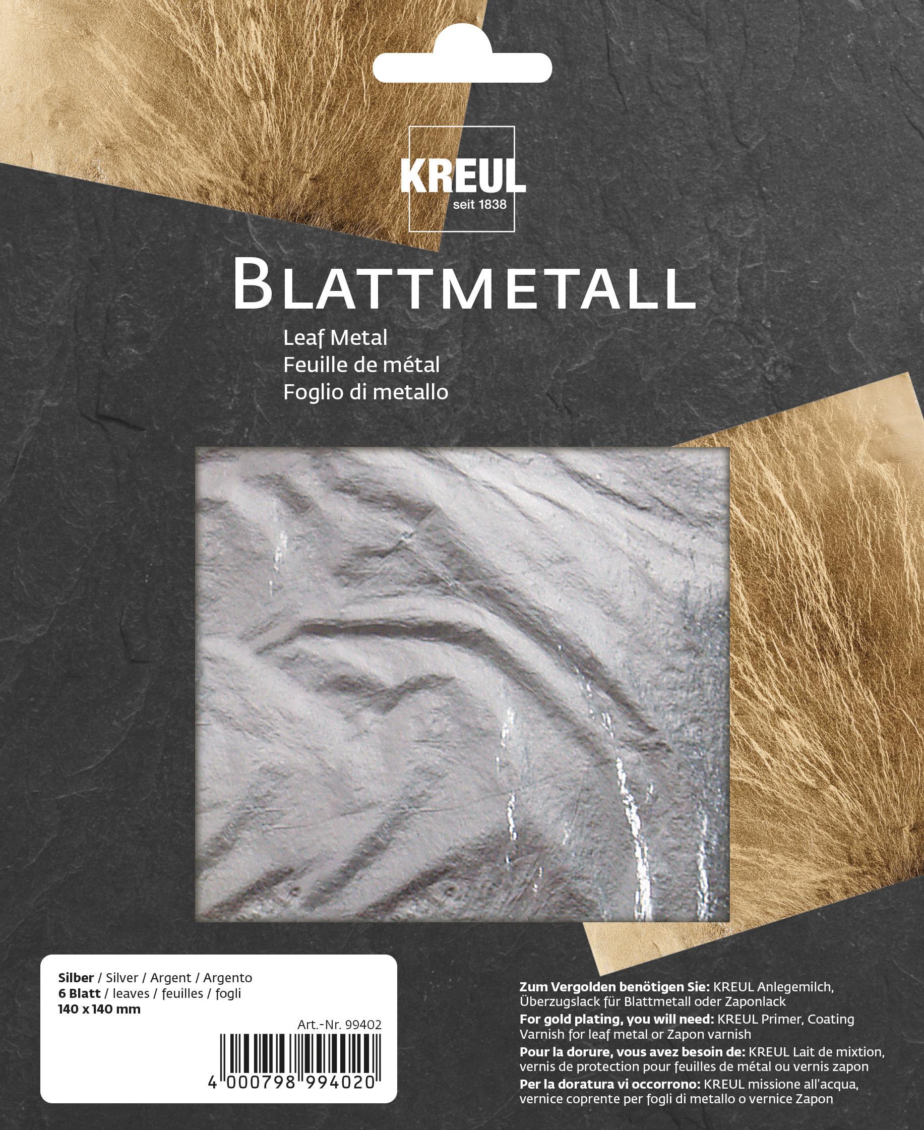 KREUL Art Deco Blattmetalle Silberfarben 14 x 14 cm