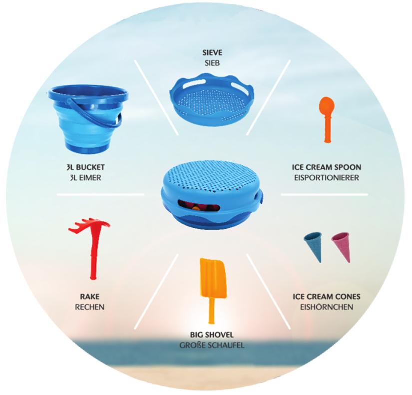 Produktbild Schildkröt-Funsports - 7in1 Sand Toys Falteimer Set, Farbe: Blau 4 von 9
