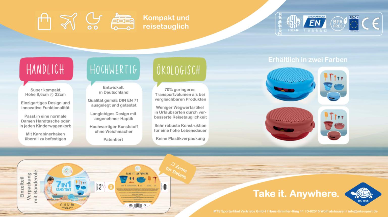 Produktbild Schildkröt-Funsports - 7in1 Sand Toys Falteimer Set, Farbe: Rot 9 von 9