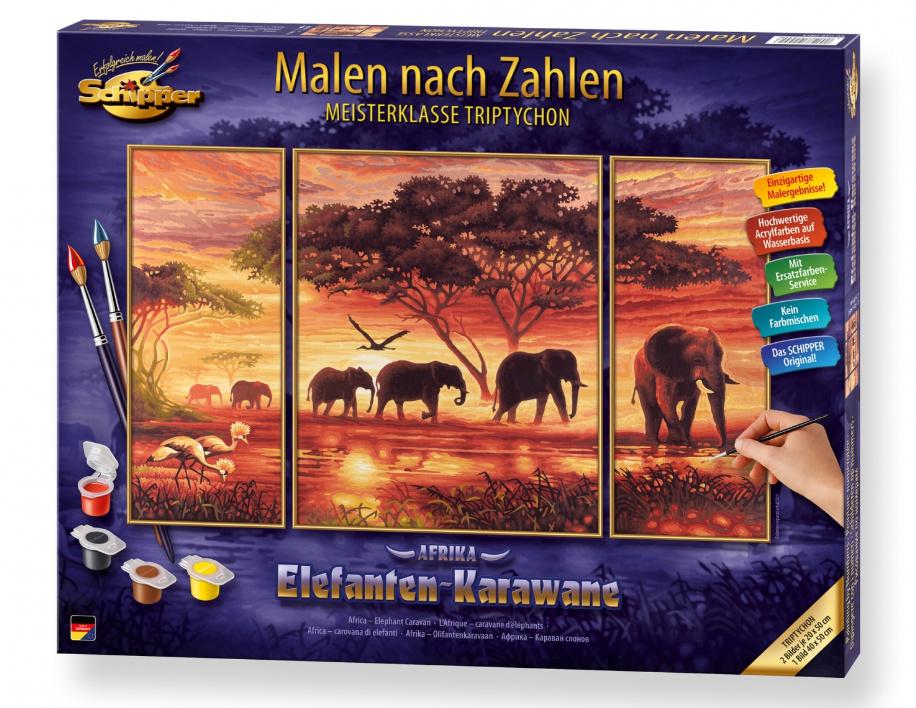 Produktbild Schipper Malen-nach-Zahlen - Meisterklasse Triptychon - Afrika - Elefanten-Karawane 3 von 3