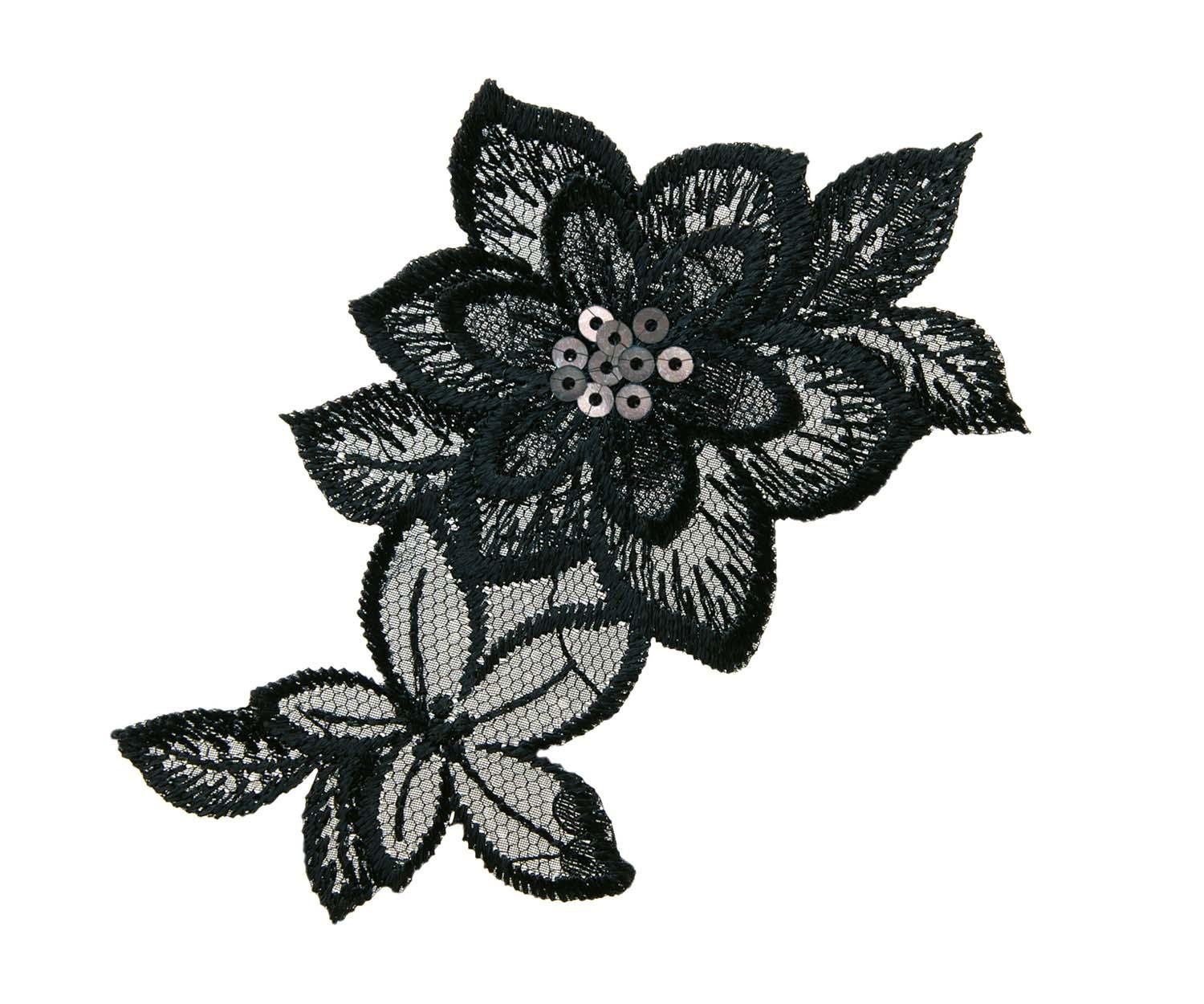 Mono Quick Bügelmotiv Blumenornament schwarz