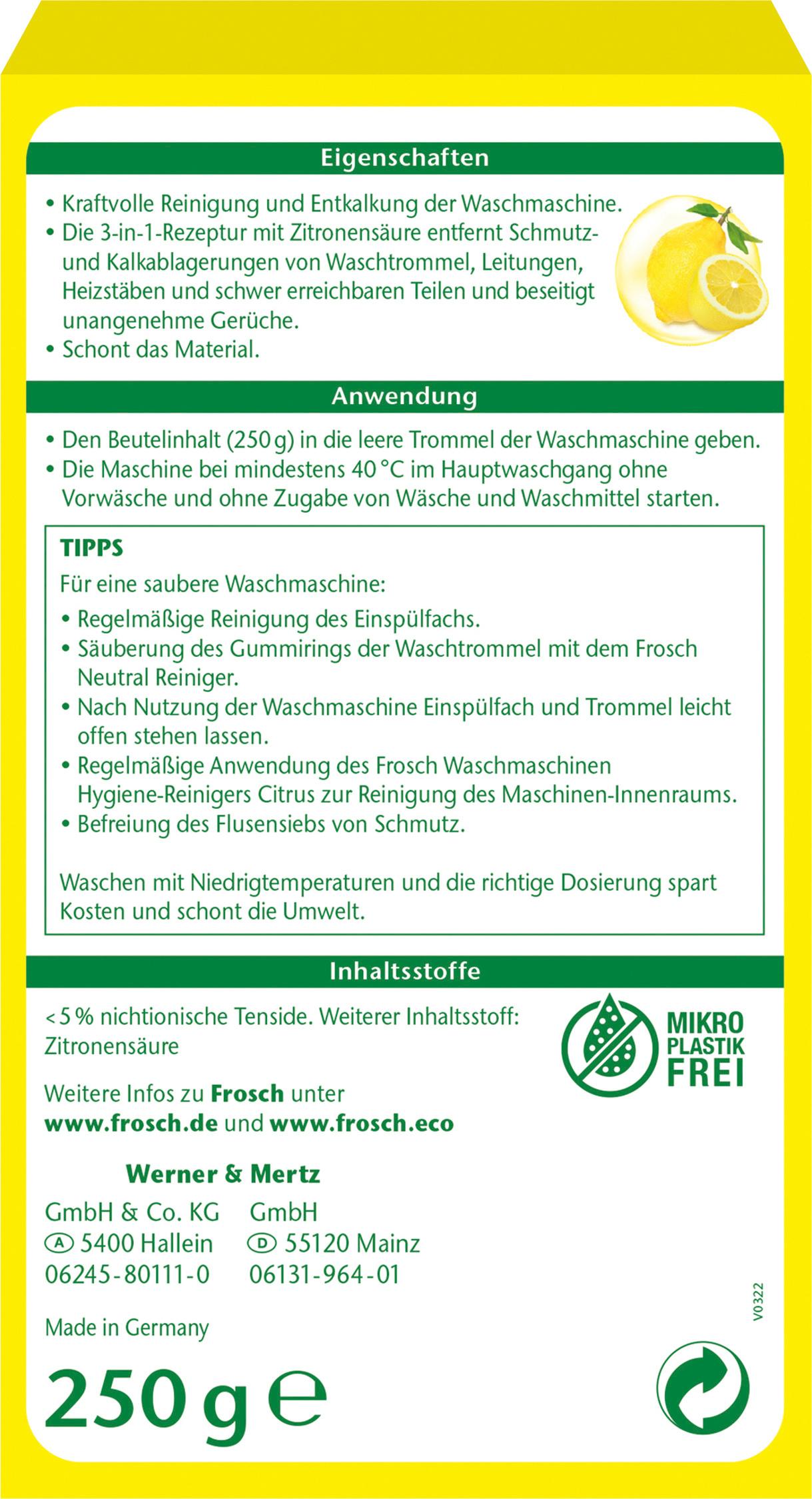 Produktbild Frosch Citrus Waschmaschinen Hygiene-Reiniger 2 von 2