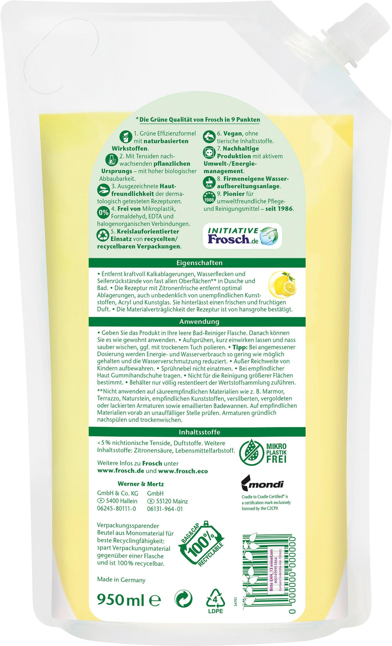Produktbild Frosch Citrus Dusche&Bad-Reiniger Nachfüllung 2 von 4