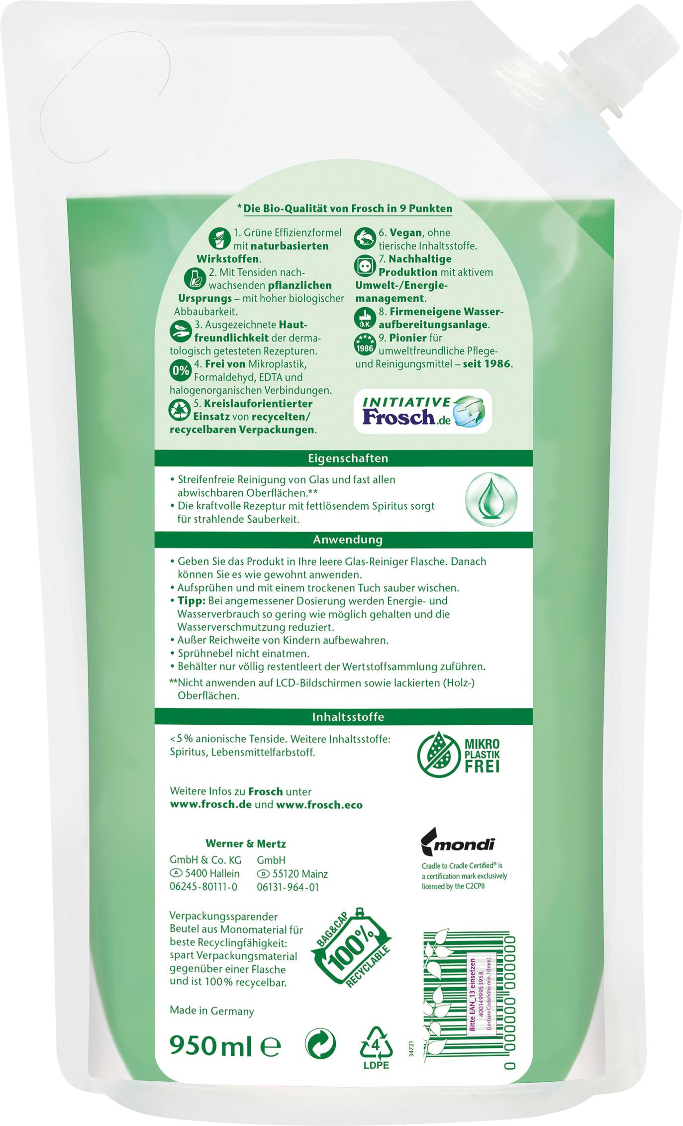 Produktbild Frosch Spiritus Glas-Reiniger Nachfüllbeutel 2 von 4