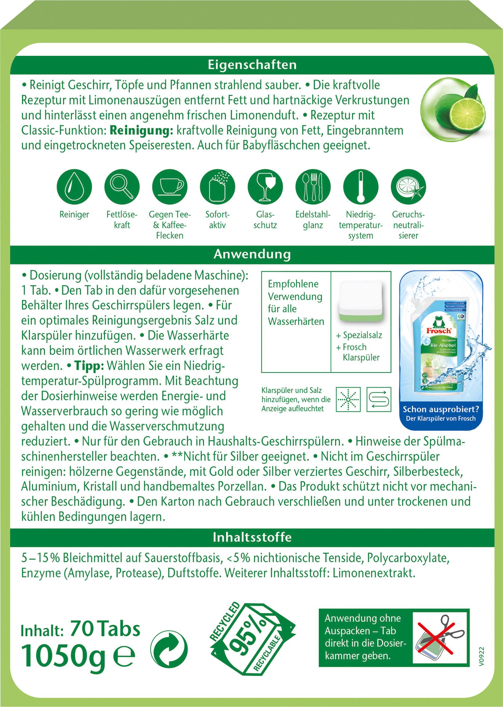 Produktbild Frosch Limonen Classic Spül-Tabs 2 von 3