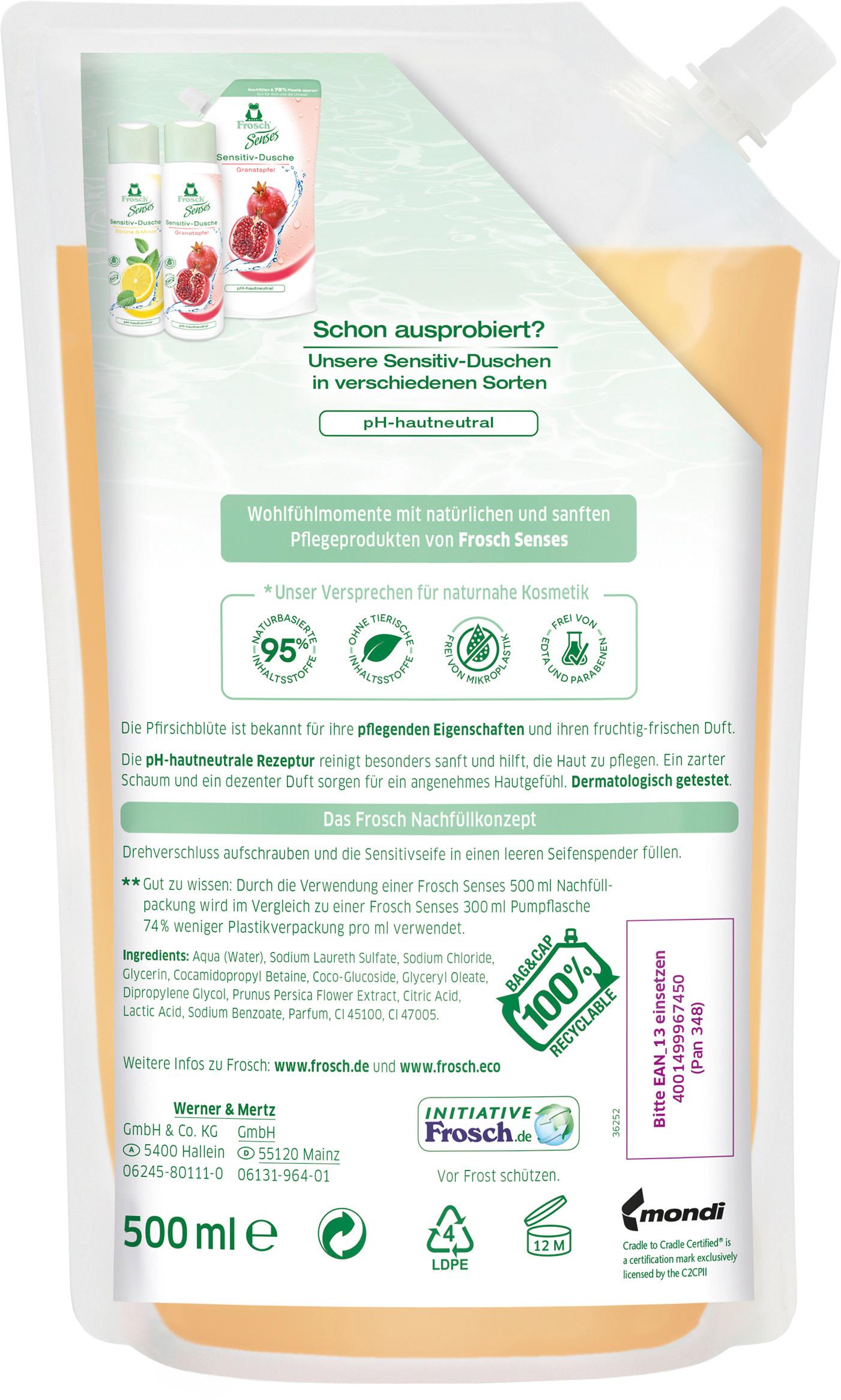 Produktbild Frosch Reine Pflege Sensitiv Seife Pfirsichblüte 500 ml 2 von 2