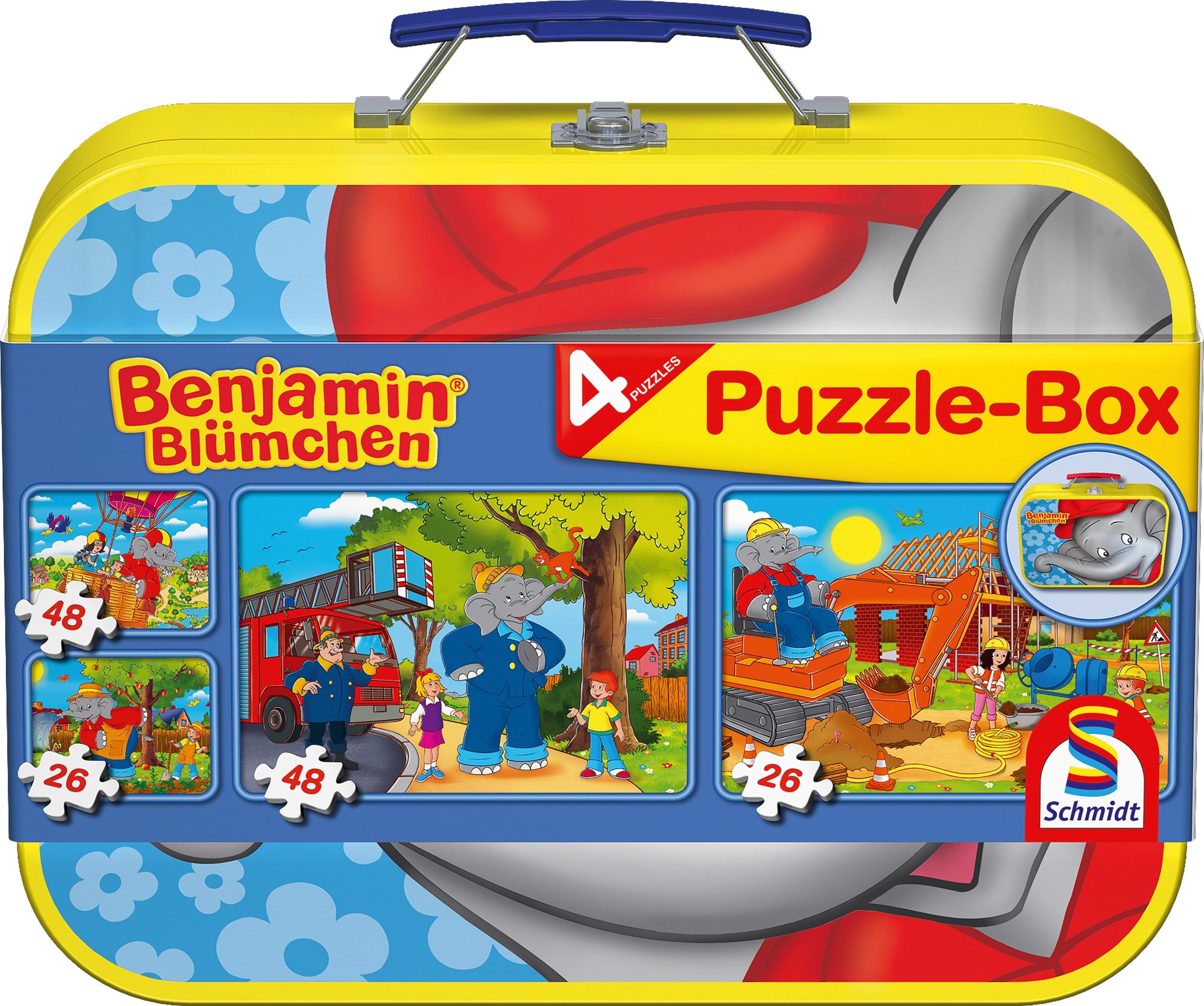Schmidt Spiele - Puzzle - Puzzle-Box im Metallkoffer - Benjamin Blümchen, 2x26, 2x48 Teile