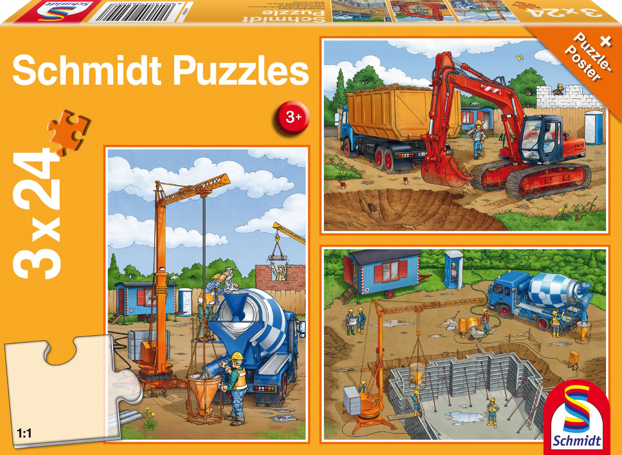 Schmidt Spiele Kinderpuzzle Auf der Baustelle, 3x24 Teile 56200