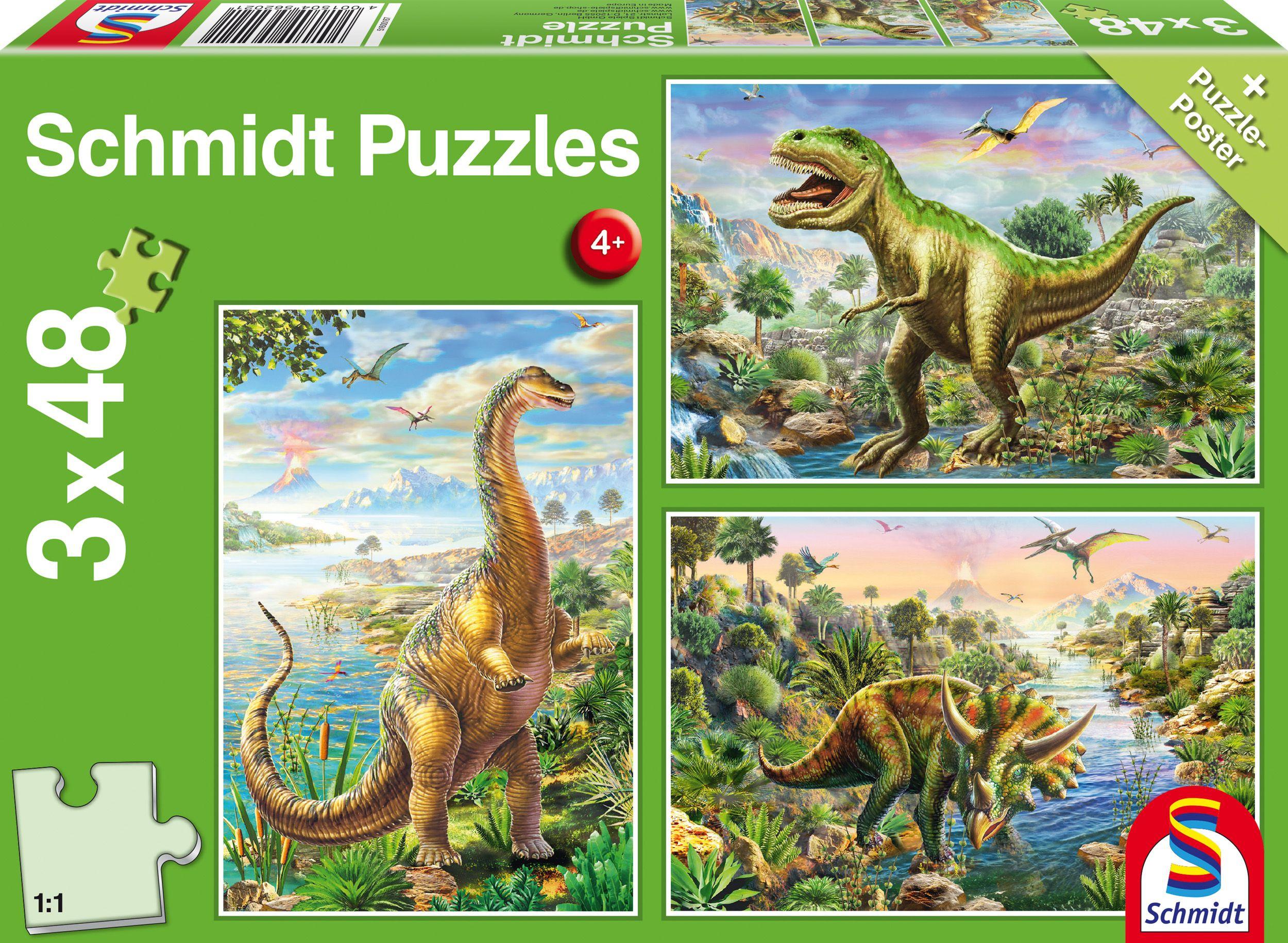 Schmidt Spiele - Puzzle - Abenteuer mit den Dinosauriern, 48 Teile