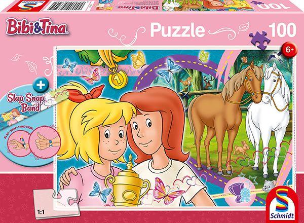 Schmidt Spiele - Kinderpuzzle - Bibi&Tina - Pferdeglück + Slap-Snap-Band, 100 Teile