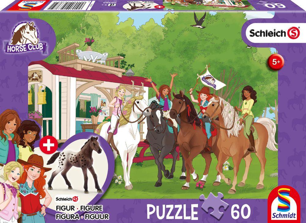 Schmidt Spiele - Kinderpuzzle - Schleich: Clubtreffen vor dem Wohnwagen, 60 Teile