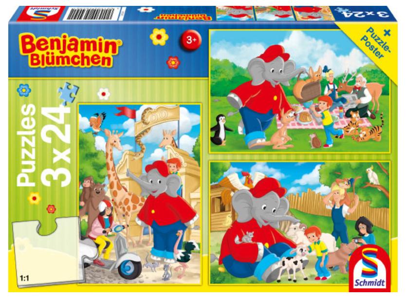 Schmidt Spiele - Kinderpuzzle - Benjamin Blümchen, 3x24 Teile