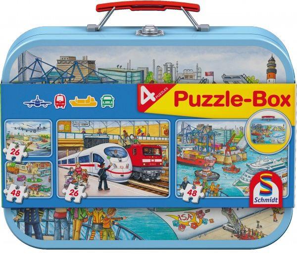 Schmidt Spiele - Puzzle - Puzzle-Box - im Metallkoffer, 2 x 26 Teile , 2 x 48 Teile