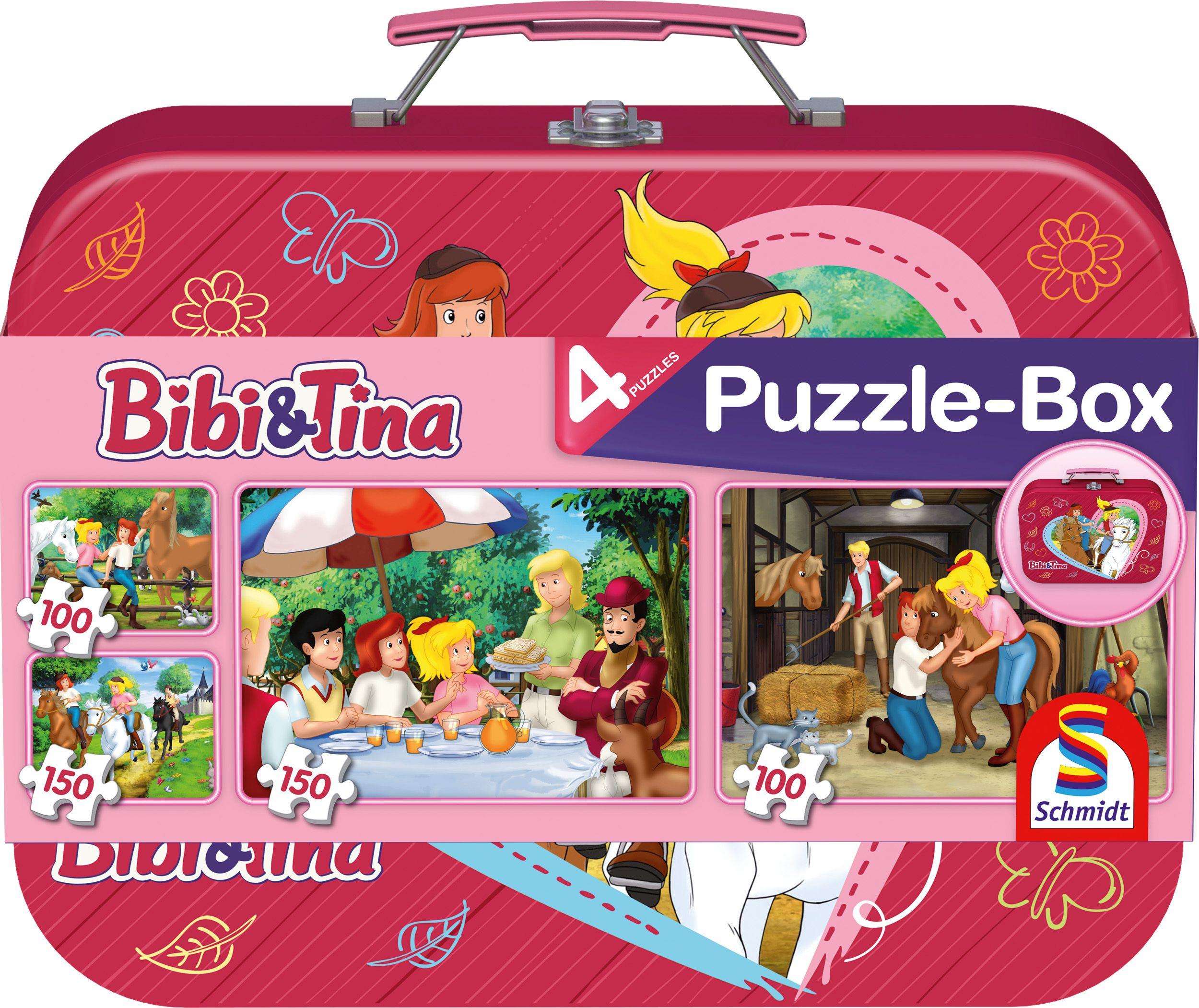 Schmidt Spiele - Kinderpuzzle - Bibi und Tina: Puzzle-Box im Metallkoffer, 4 Puzzle!