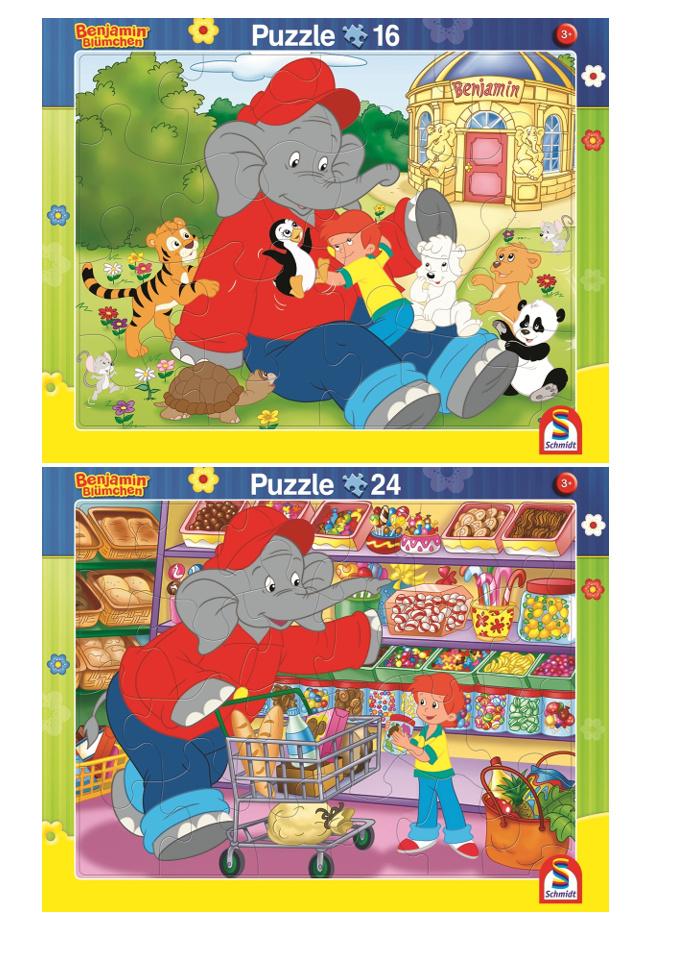 Schmidt Spiele - 2erSet Rahmenpuzzle Benjamin Blümchen 16 Teile / 24 Teile