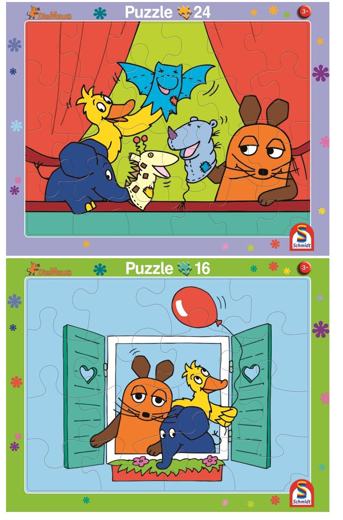 Schmidt Spiele - Die Maus: 2 Kinder Rahmenpuzzle, 16 Teile/ 24 Teile
