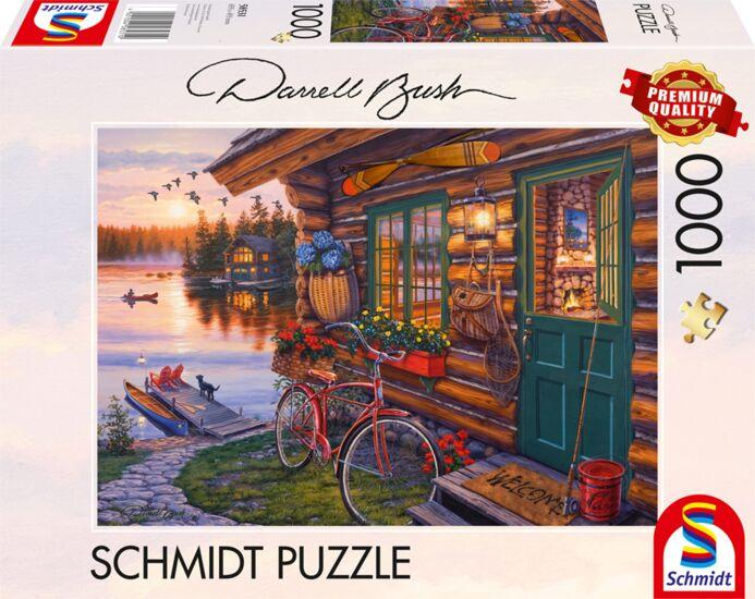 Schmidt Spiele - Erwachsenenpuzzle - Darrel Bush: Seehütte mit Fahrrad, 1.000 Teile Puzzle