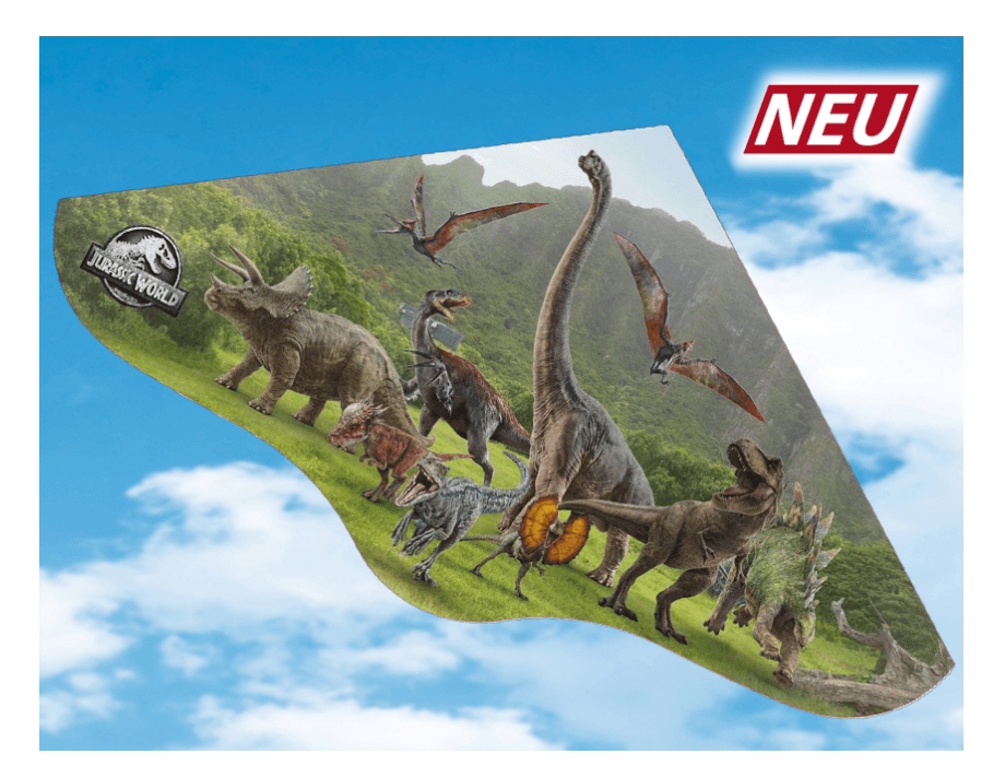 Günther Flugmodelle -  Jurassic World Escape Einleiner-Drachen aus robuster Folie – 115×63 cm