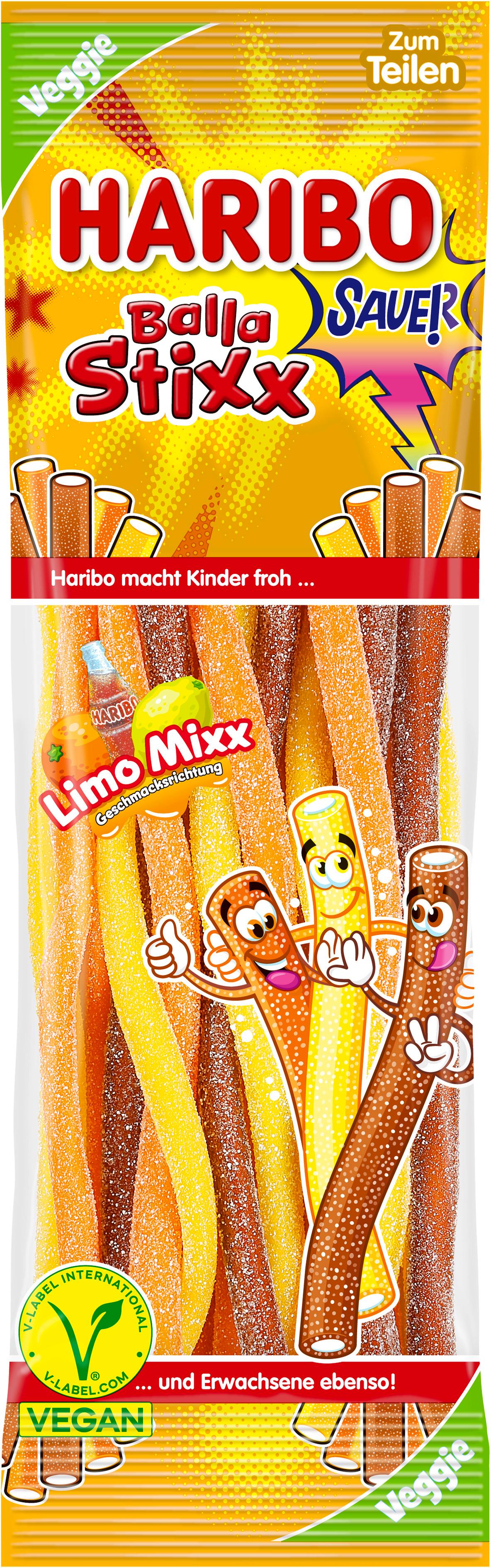 Haribo Fruchtgummi Balla Stixx Sauer Limo-Mix Veggie
