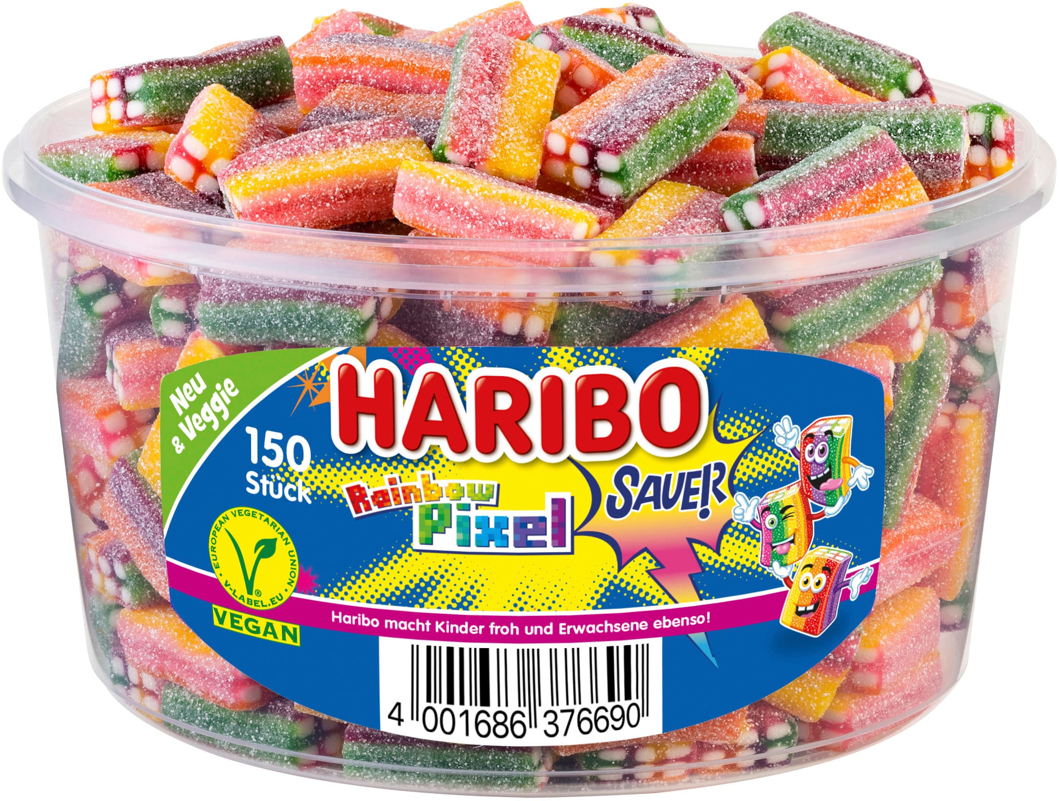 Produktbild Haribo Fruchtgummi-Konfekt Rainbow Pixel Runddose Veggie 2 von 2