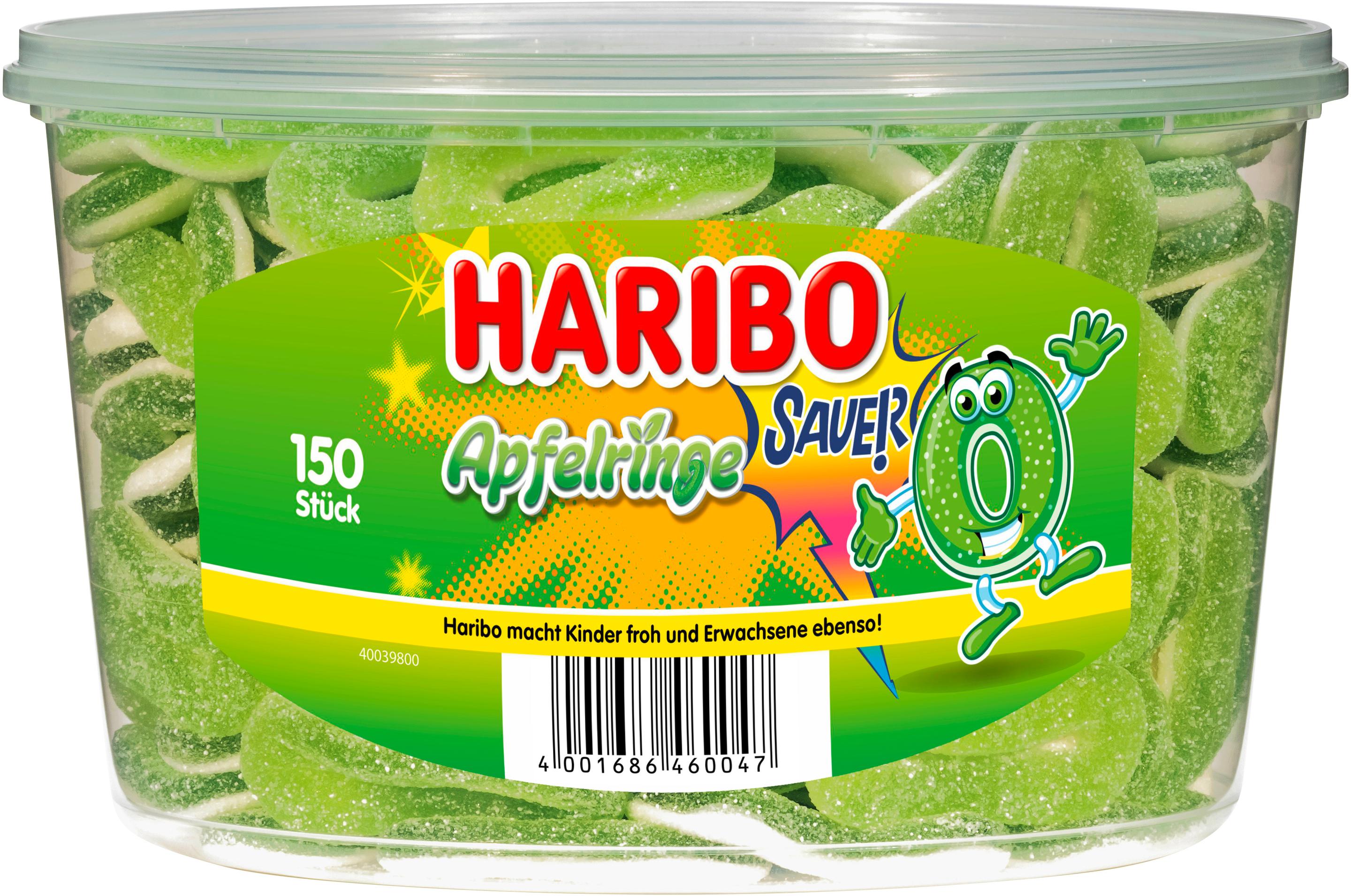 Haribo Fruchtgummi mit Schaumzucker Apfelringe Sauer Runddose