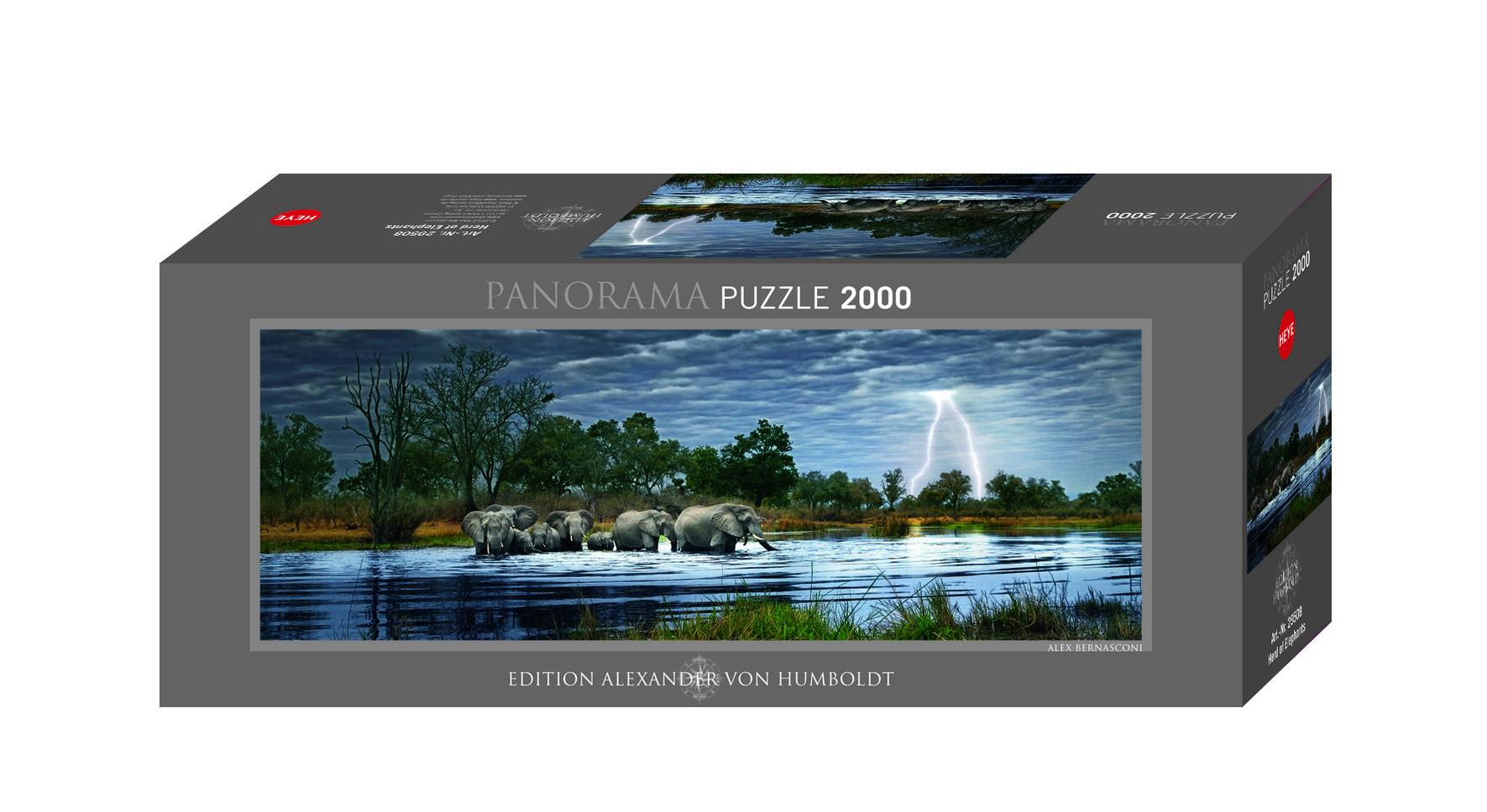 Heye Panoramapuzzle 2000 Teile - Alex Bernasconi, Herd Elephant