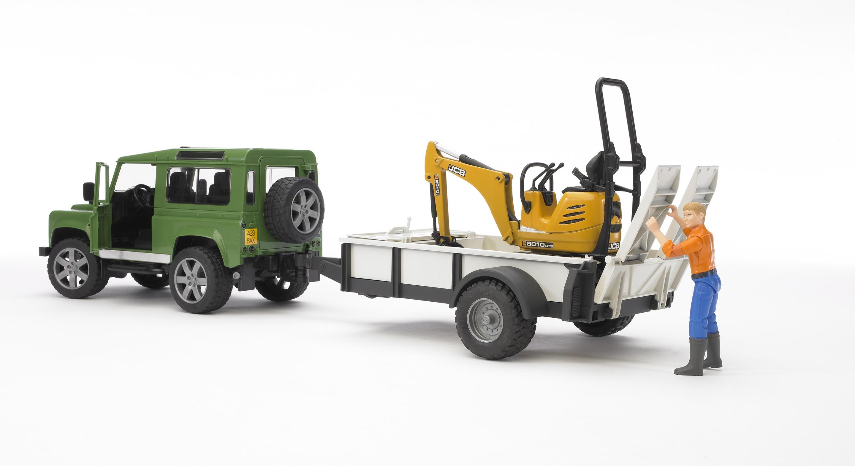 Produktbild BRUDER - Land Rover Defender, Einachsanhänger, JCB Mikrobagger und Bauarbeiter 02593 2 von 4