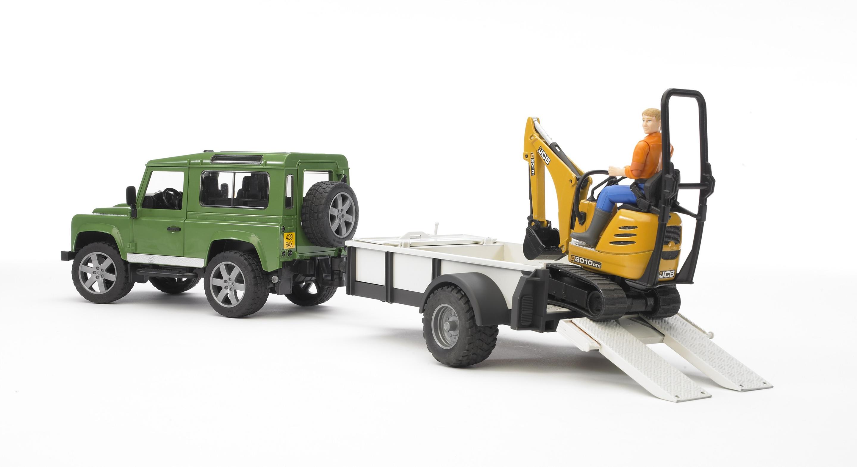 Produktbild BRUDER - Land Rover Defender, Einachsanhänger, JCB Mikrobagger und Bauarbeiter 02593 3 von 4