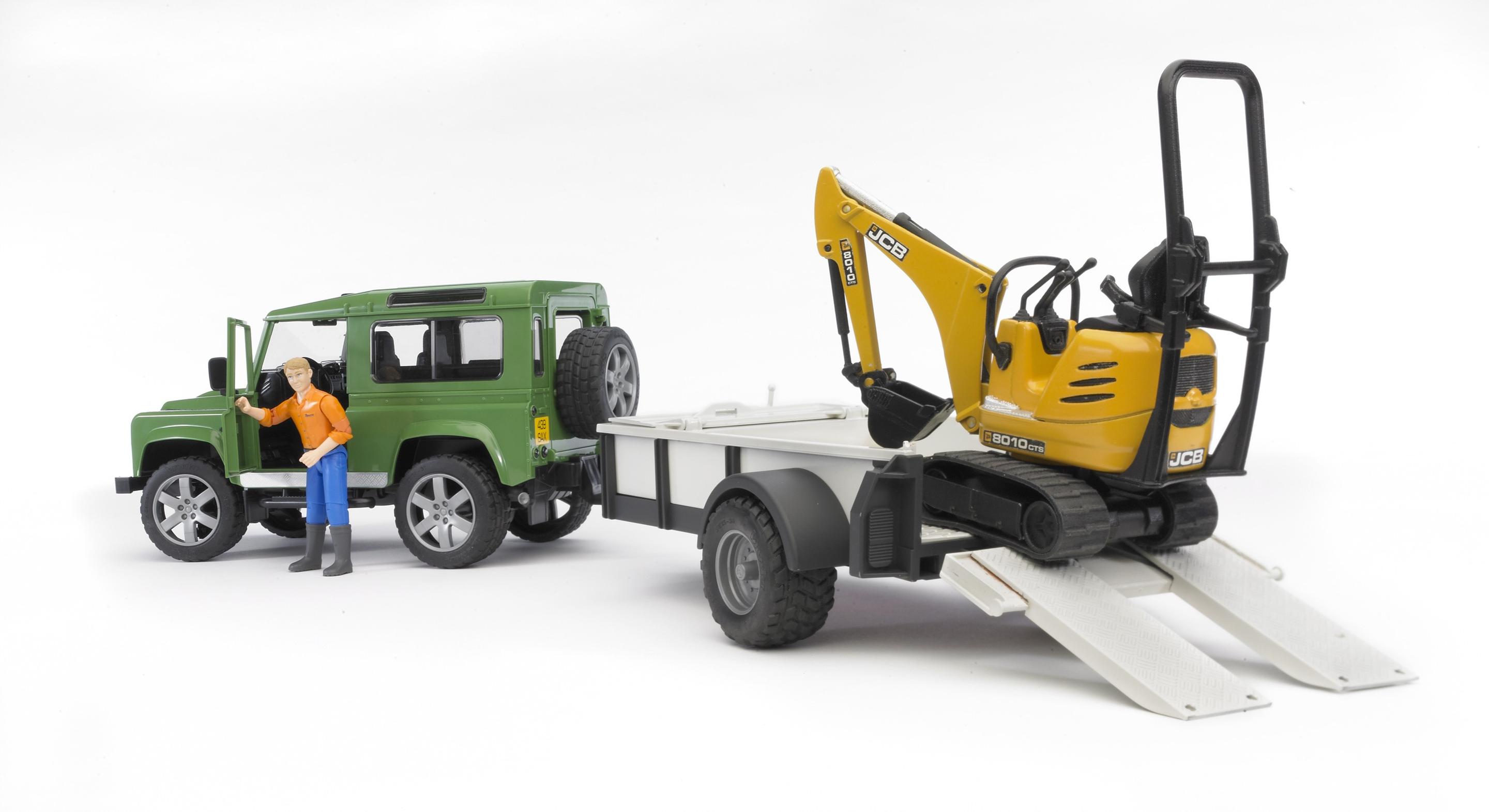 Produktbild BRUDER - Land Rover Defender, Einachsanhänger, JCB Mikrobagger und Bauarbeiter 02593 4 von 4