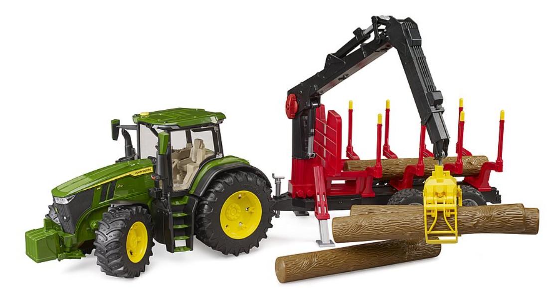 BRUDER - John Deere 7R 350 mit Rückeanhänger und 4 Baumstämmen, 03154