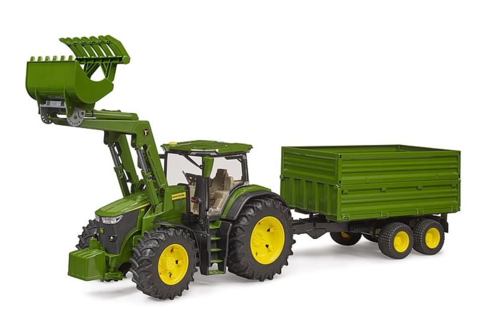 John Deere 7R 350 met voorlader en trailer